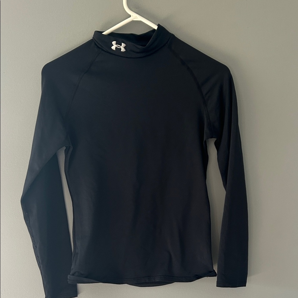 Under Armour Black Mock Neck Compression Top with White Logo
